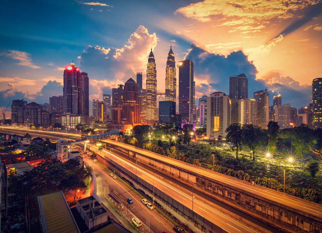 Cityscape of Kuala lumpur city skyline at sunrise in Malaysia