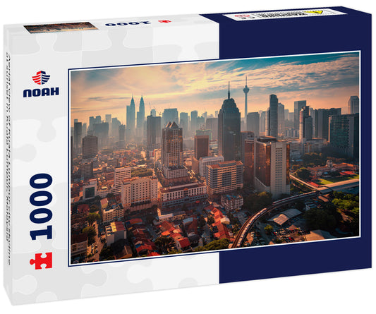 Aerial view of Kuala Lumpur city skyline at sunset in Kuala Lumpur, Malaysia