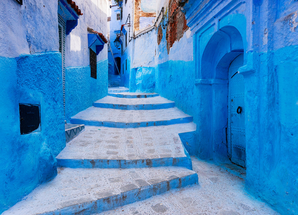 View of a street in the town of Chefchaouen in Morocco