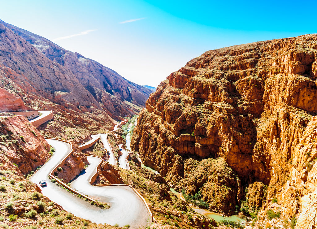 View on narrow street in Gorges du Dades in Morocco