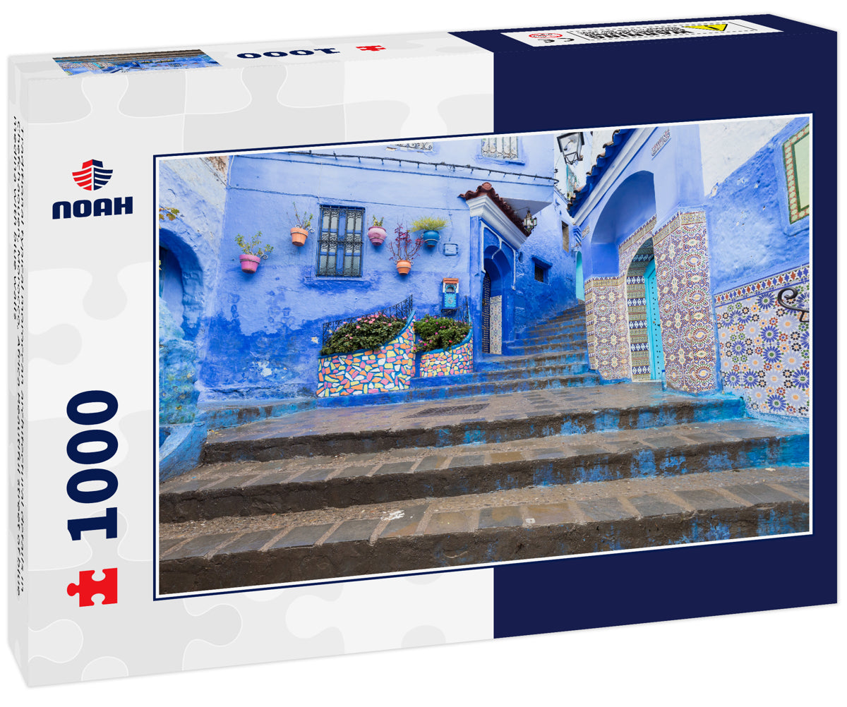 Traditional typical moroccan architectural details in Chefchaouen, Morocco, Africa Beautiful street of blue medina with blue walls