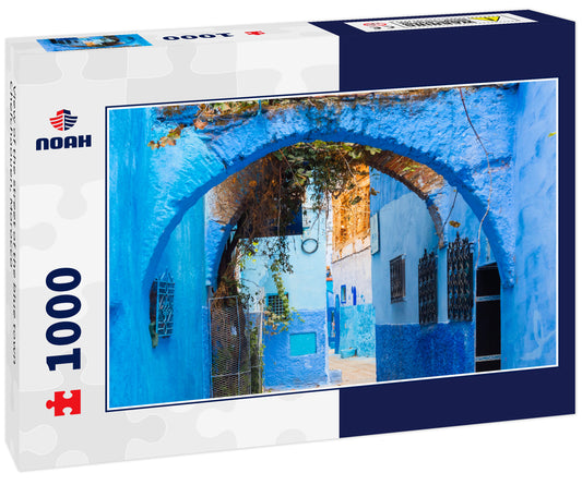 View of the street of the blue town Chefchaouen, Morocco