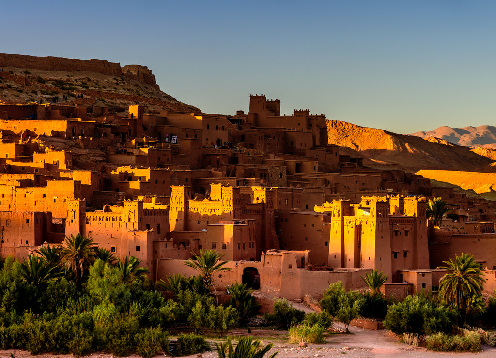 Sunset at the Aït Benhaddou. It is a fortified village along the former caravan route between the Sahara and Marrakech, Morocco