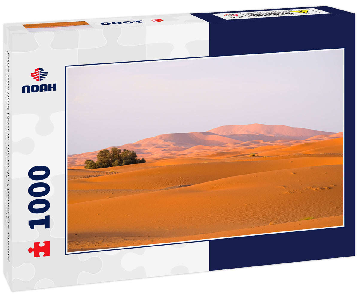 Early morning light at the desert dunes Erg Chebbi in the south of Morocco, nearby Merzouga