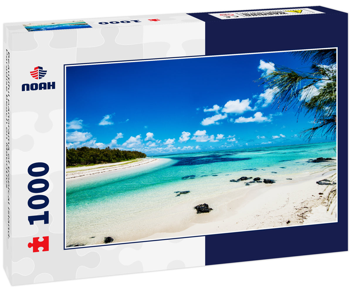 Beautiful panorama of tropical island. Paradise beach on Mauritius