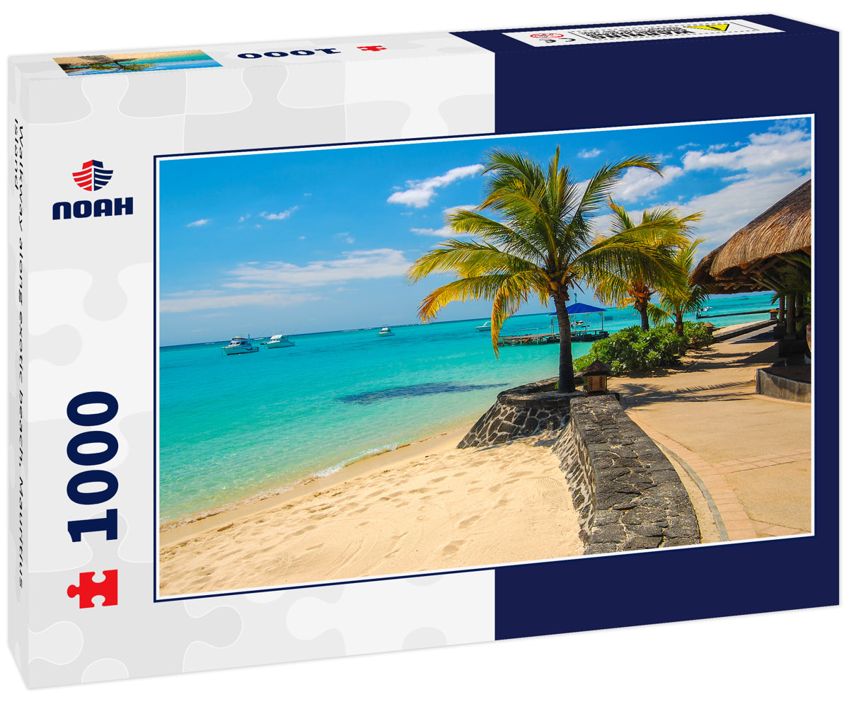 Walkway along exotic beach, Mauritius Island