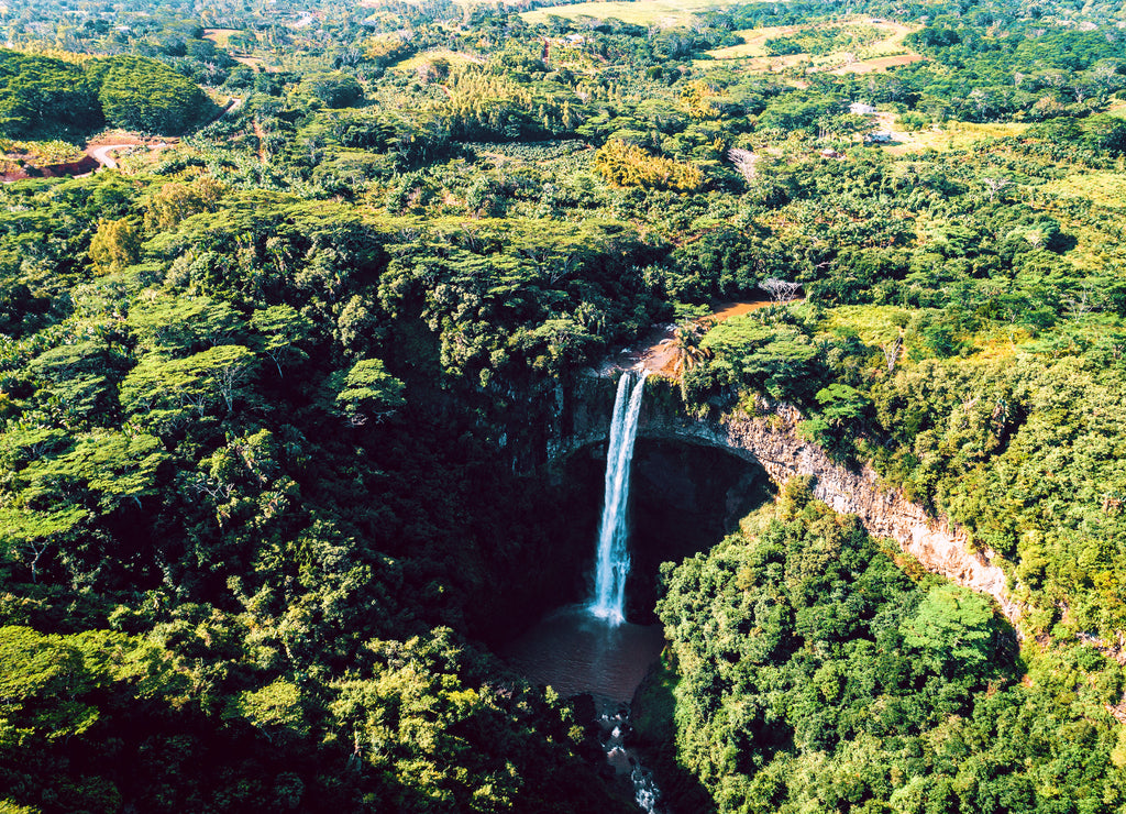 Aerial view of Chamarel Waterfall on Mauritius