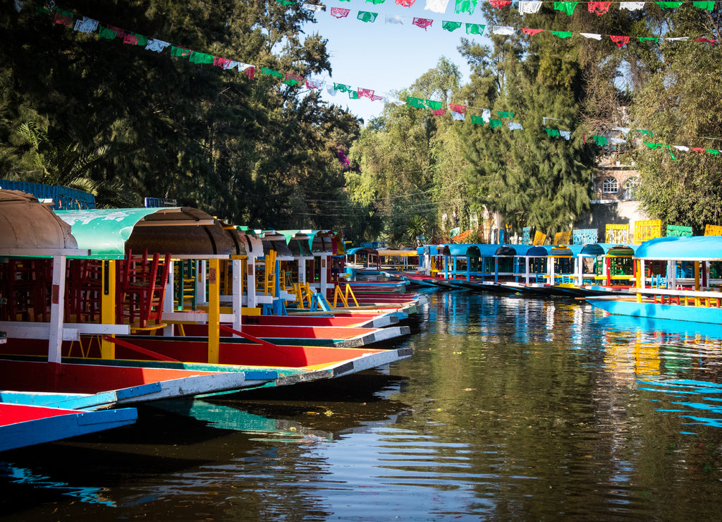 Boats on the Waters of Xochimilco in Mexico City