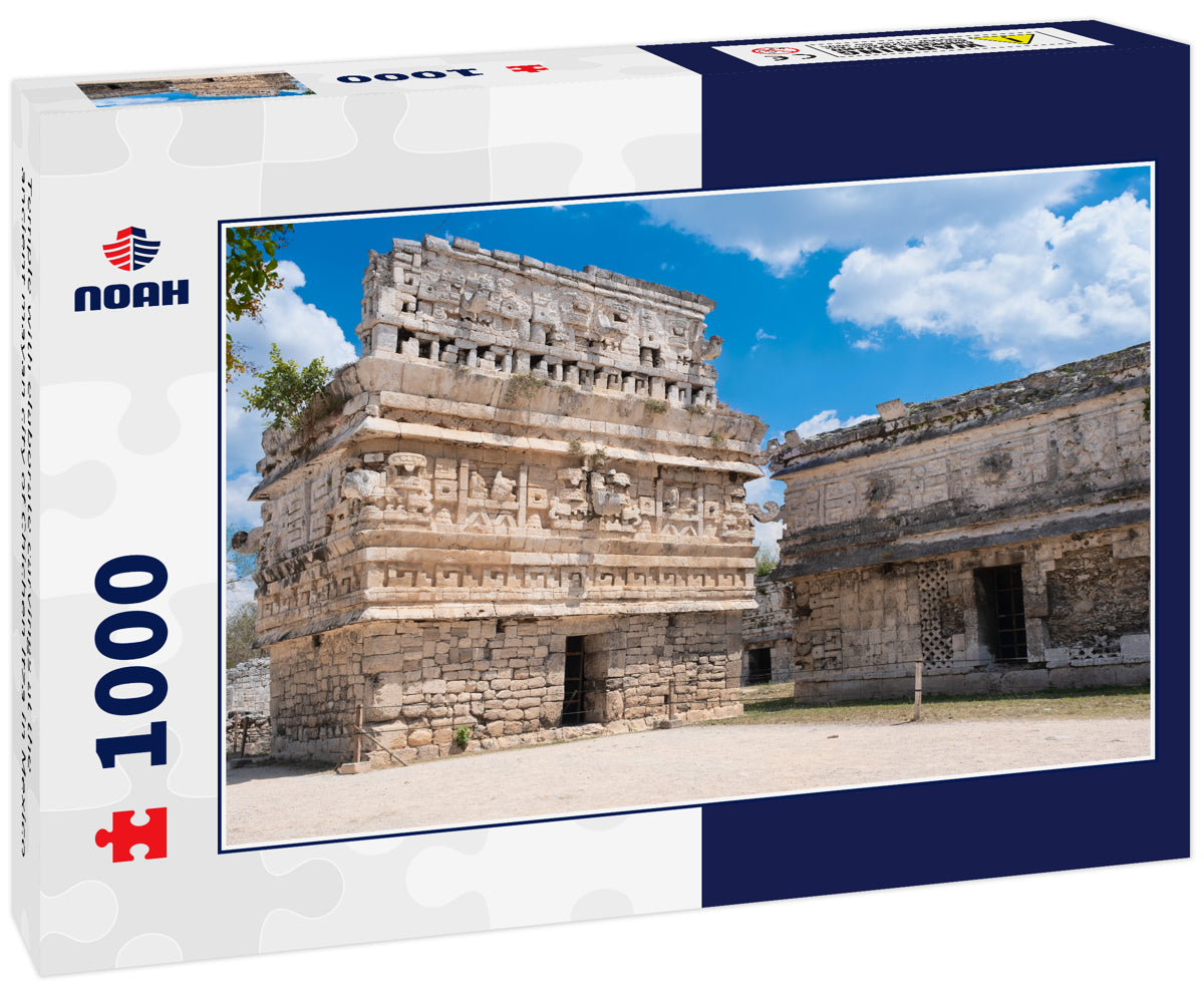 Temple with elaborate carvings at the ancient mayan city of Chichen Itza in Mexico