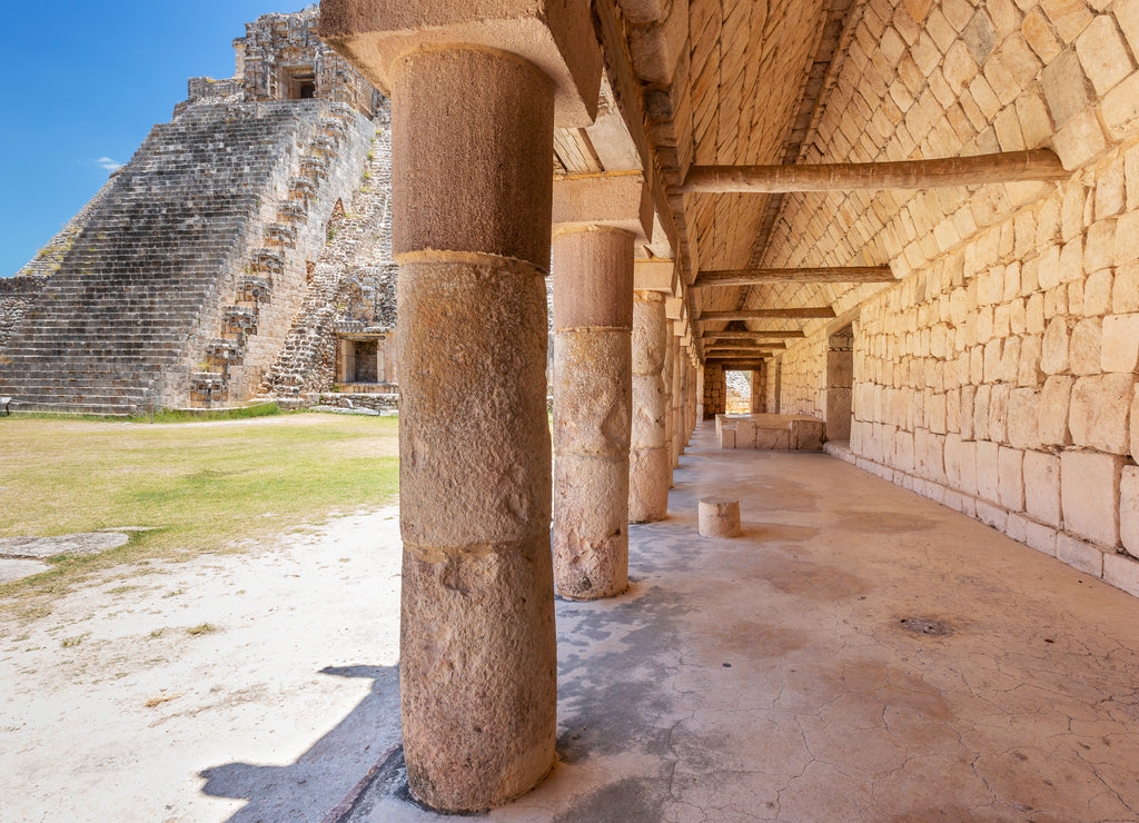 Uxmal, Mexico. Pyramid of the Magician in ancient Mayan city