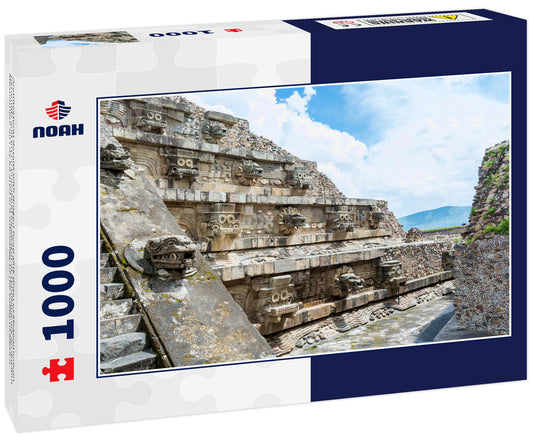 Architectural details with dragon head sink drain of Mesoamerican pyramids and green grassland located at at Teotihuacan, an ancient Mesoamerican city located in a sub-valley of the Valley of Mexico