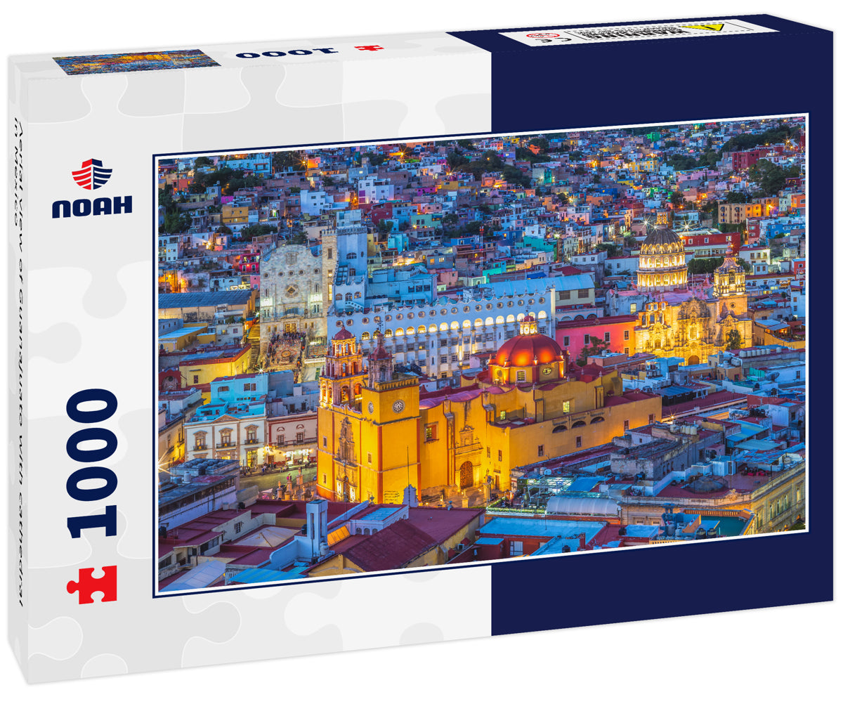 Aerial view of Guanajuato with cathedral in Mexico