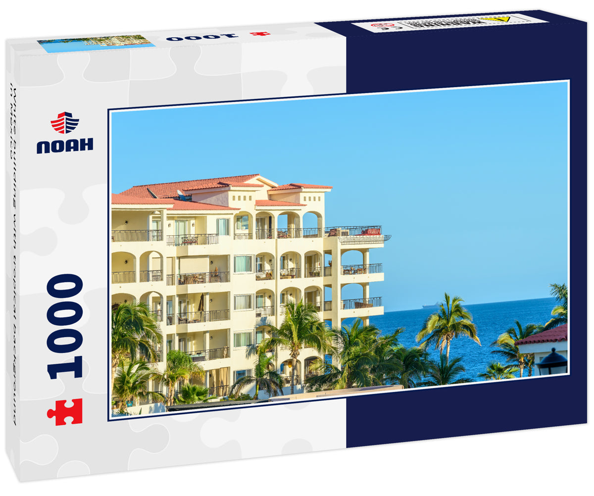 White building with tropical background in Mexico