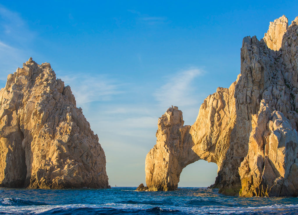 Closeup view of the Arch and surrounding rock formations at Lands End in Cabo San Lucas, Baja California Sur, Mexico