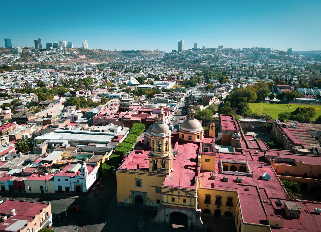 Aerial View from Queretaro, Mexico Church, Plaza del centro, Iglesia, La cruz