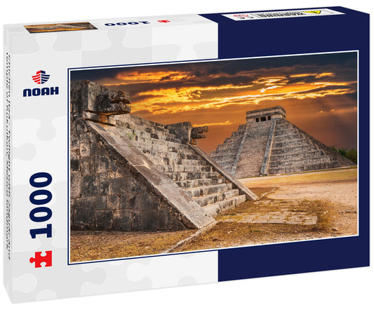 Chichen Itza - Twilight with Jaguar and temple of Kukulkan, Mexico landmark
