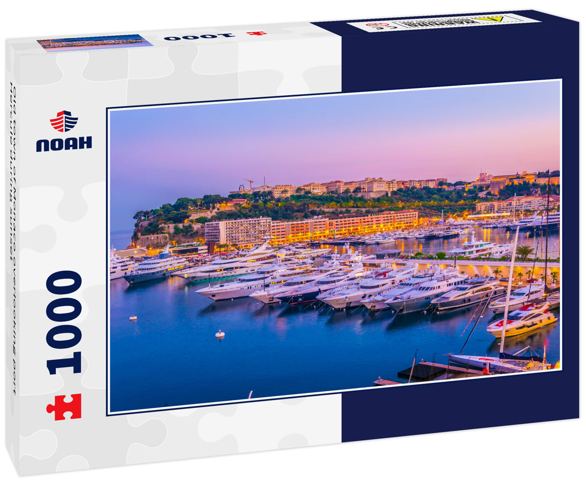 Old town of Monaco overlooking port Hercule during sunset