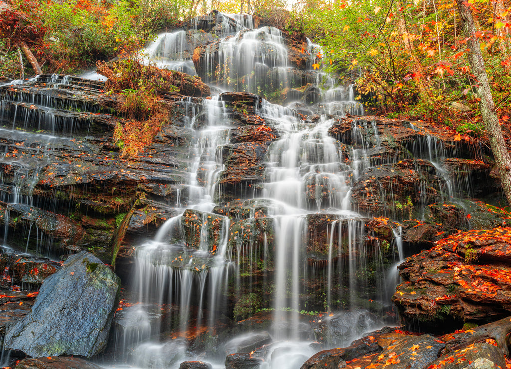 Issaqueena Falls during autumn season in Walhalla, South Carolina