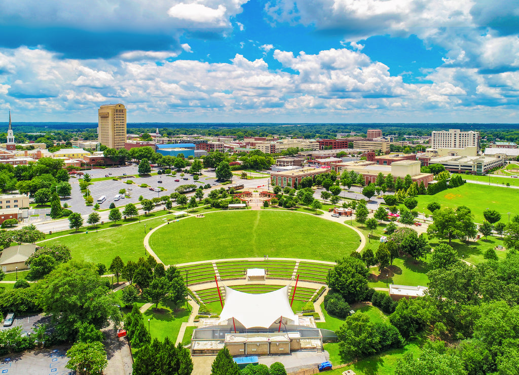 Drone Aerial of Spartanburg South Carolina Skyline