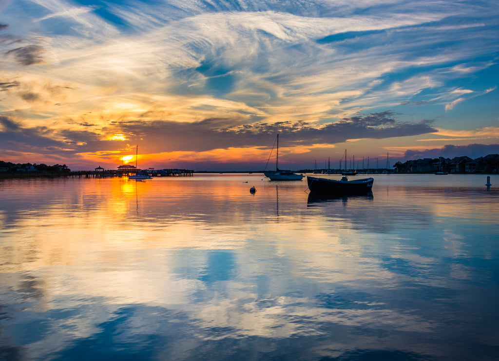 Sunset over the Folly River, in Folly Beach, South Carolina