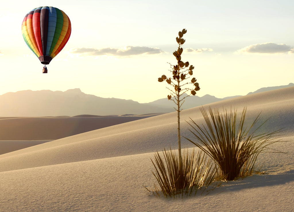 Hot Air Balloon Over the Dunes of White Sands at Sunrise, New Mexico