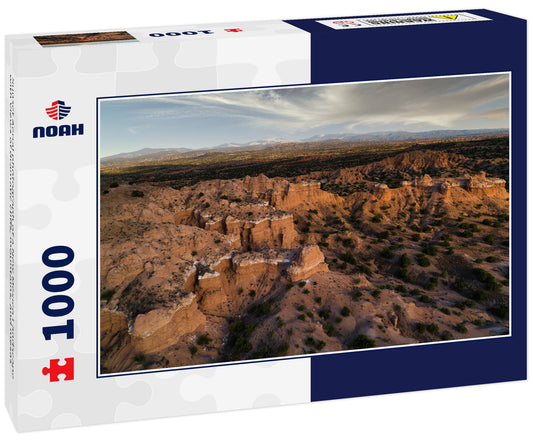 Sunset Aerial photograph of a New Mexico Landscape with Views of dramatic cliffs, mountains, and mesas