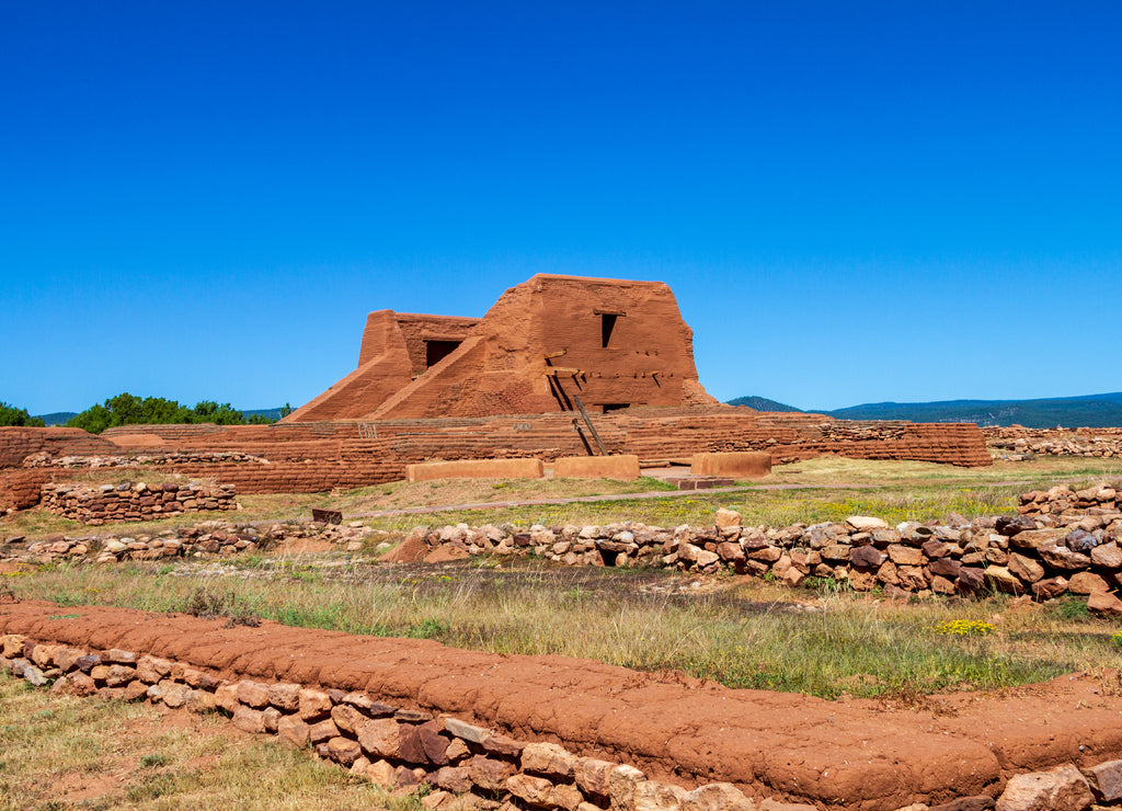 Wide view of the Pueblo Church at Pecos National Park, New Mexico