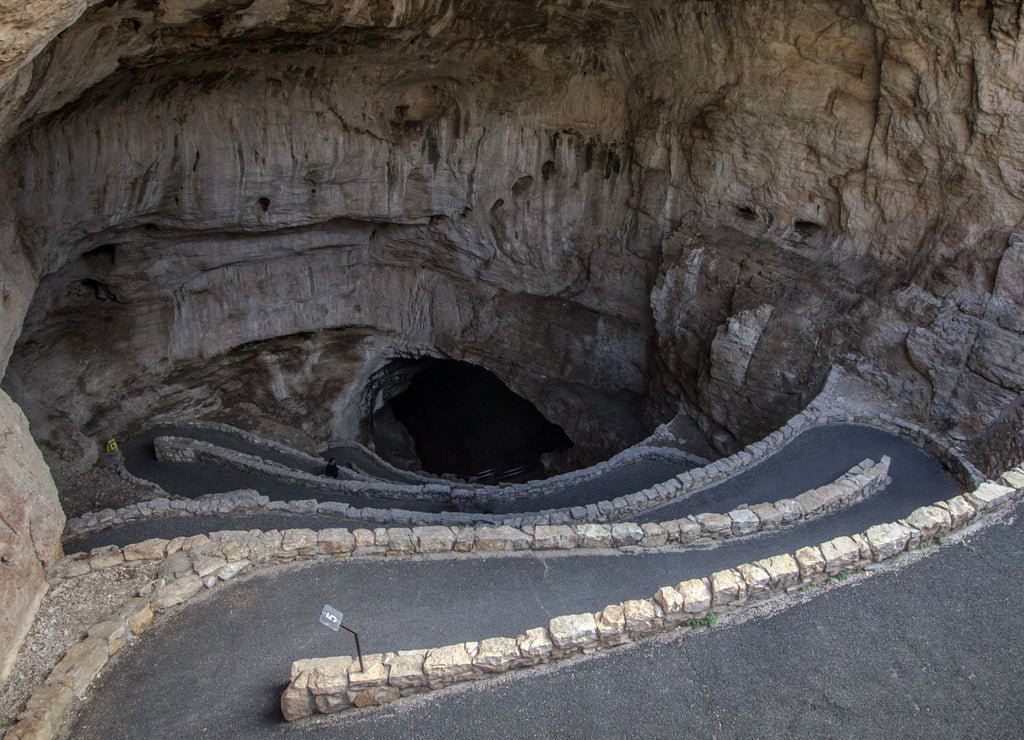 Entrance To Carlsbad Caverns National Park In New Mexico. Steep winding entrance to Carlsbad Caverns National Park in Carlsbad, New Mexico