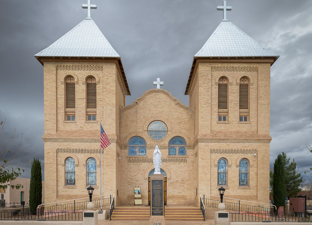 Exterior of the Basilica of San Albino in the historic district of Mesilla, New Mexico