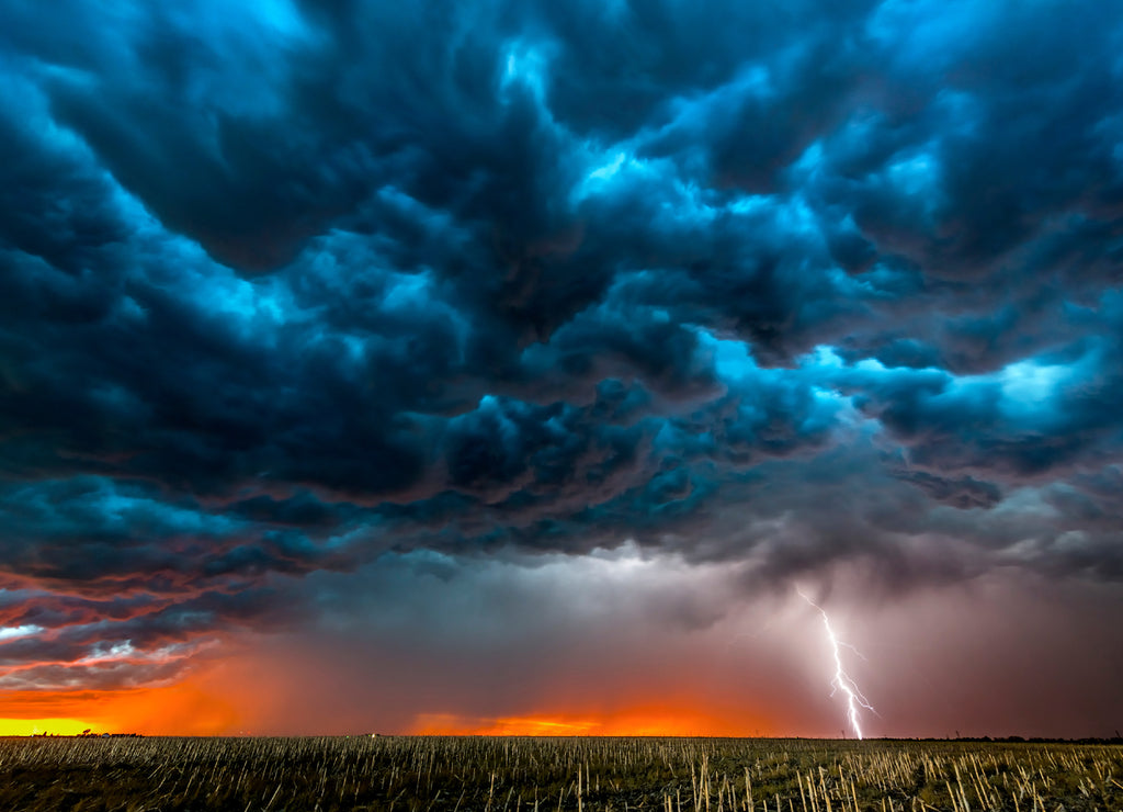 Lightning storm over field in Roswell New Mexico