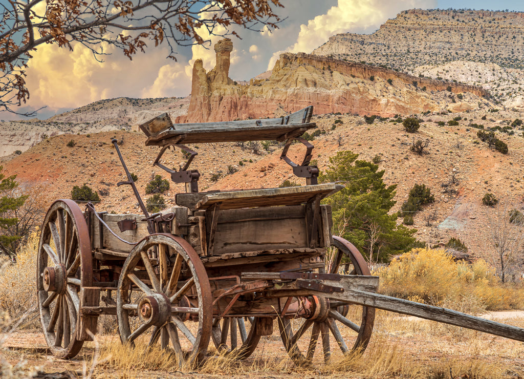 Old Freight Wagon Near Chimney Rock New Mexico USA