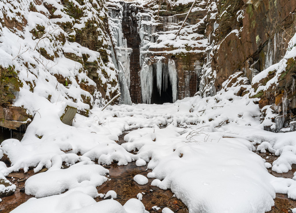 Abandoned Glady Railroad Tunnel Covered in Ice - Western Maryland Railway - Appalachian Mountains of West Virginia