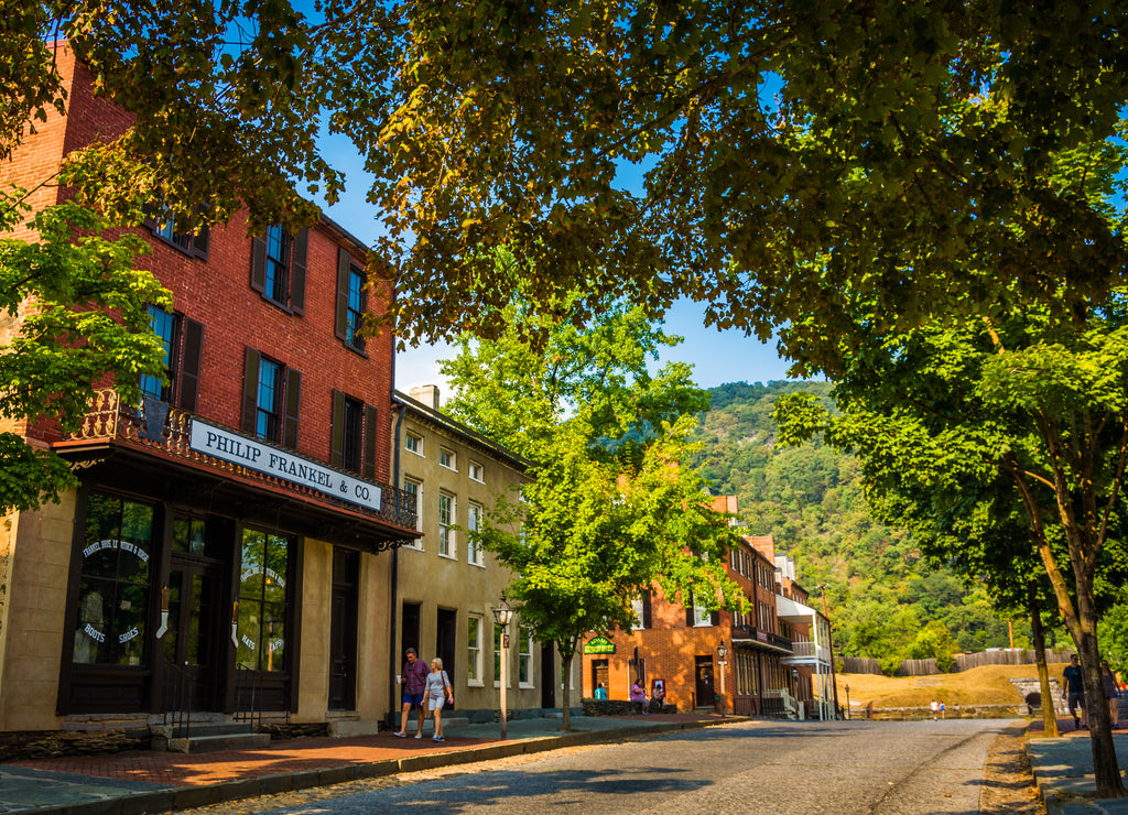 Historic buildings along Shenandoah Street in Harper's Ferry, West Virginia