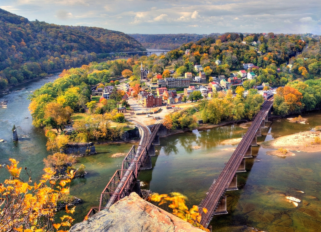 Harpers Ferry in West Virginia viewed from Maryland Heights during fall colors