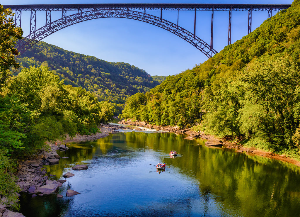 New River Gorge and Bridge in West Virginia. Rafting the New River