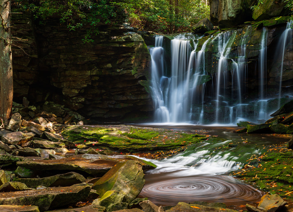 Falls of Elakala - Long Exposure of Waterfall in Autumn - Blackwater Falls State Park - Appalachian Mountain Region - West Virginia