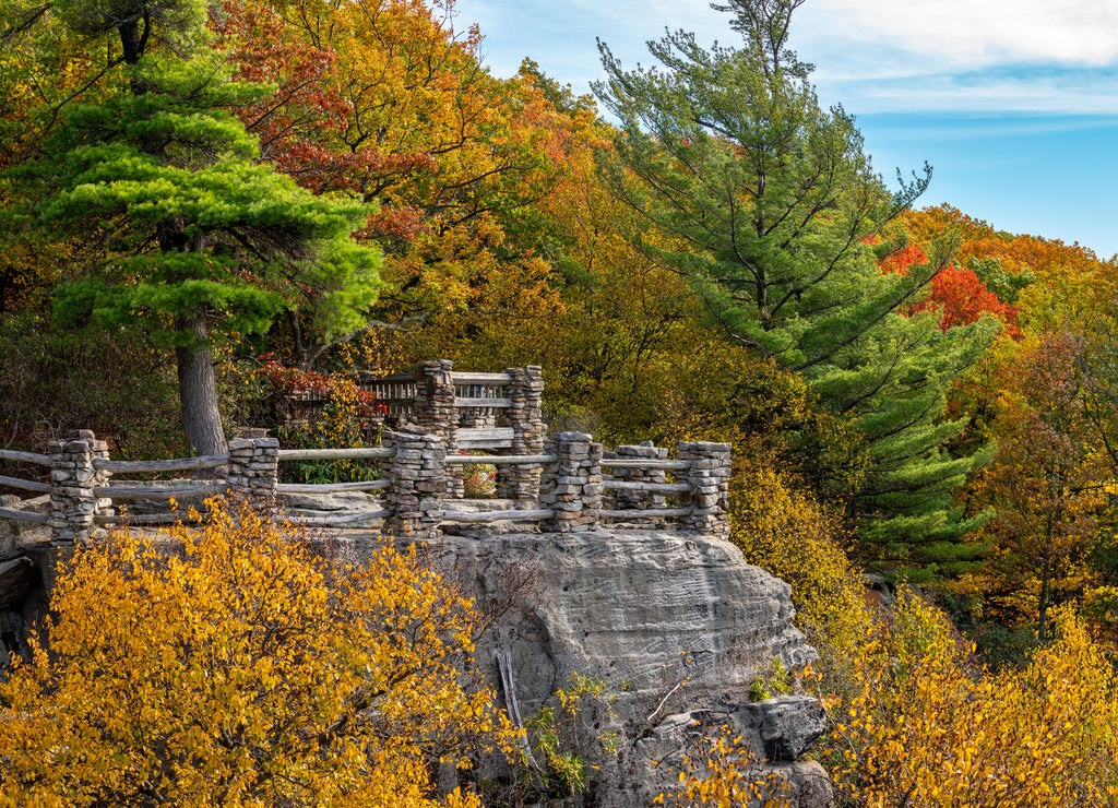 Coopers Rock state park overlook over the Cheat River in narrow wooded gorge in the autumn. Park is near Morgantown, West Virginia