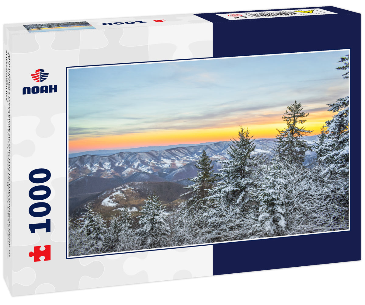 Mountains overview at the top of the highest peak in the Allegheny Mountains, West Virginia, USA snow surroundings