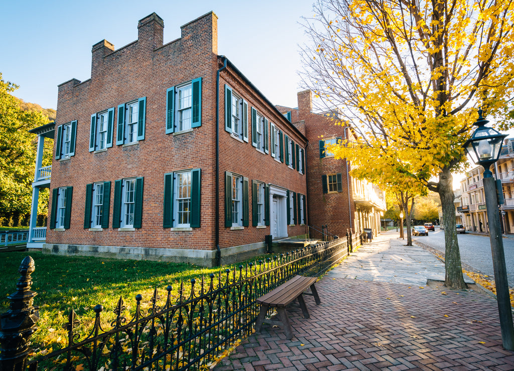 Autumn color and buildings on Shenandoah Street, in Harpers Ferry, West Virginia