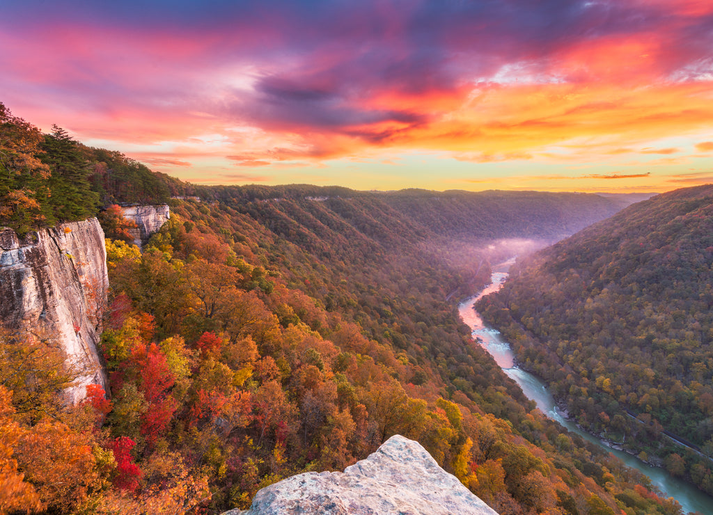 New River Gorge, West Virginia, USA autumn morning landscape at the Endless Wall