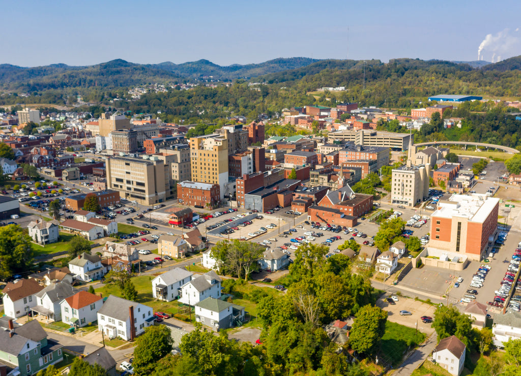 Bright Sun Late Afternoon Aerial Perspective Clarksburg West Virginia