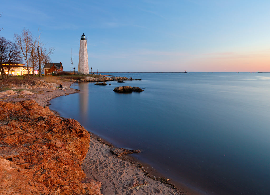 Beautiful sunset of New Haven Light House, Connecticut