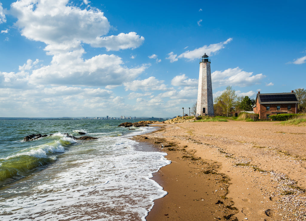 The New Haven Lighthouse, at Lighthouse Point Park in New Haven, Connecticut