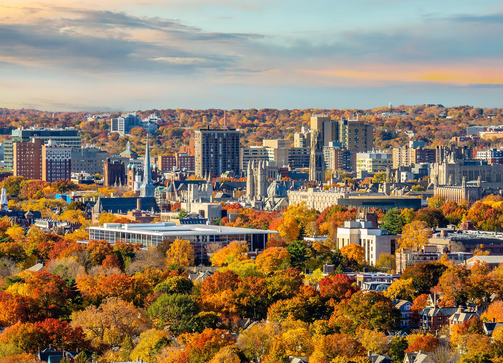New Haven city downtown skyline cityscape of Connecticut in autumn