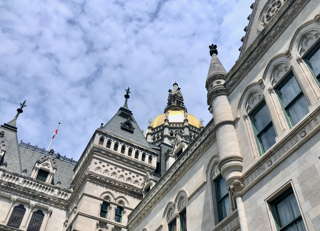 Connecticut State Capitol, Hartford, Connecticut, USA. This building was designed by Richard Upjohn with Victorian Gothic Revival style in 1872