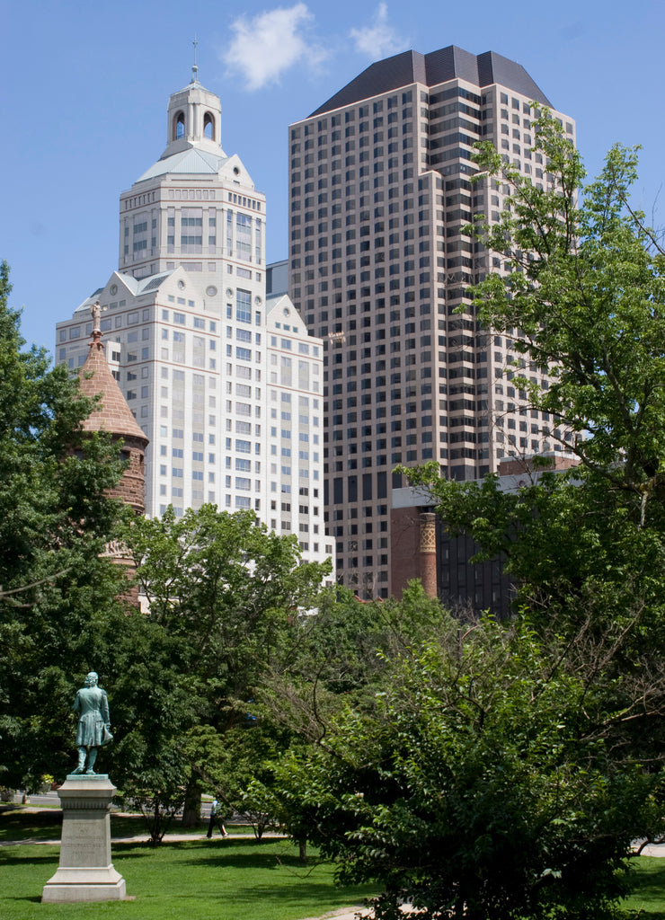 The Harford Connecticut city skyline from Bushnell Park