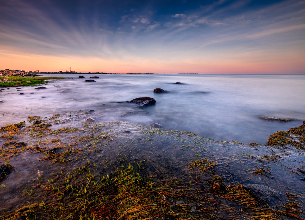 A tranquil and beautiful evening on Fayerweather Island in Bridgeport, Connecticut, USA