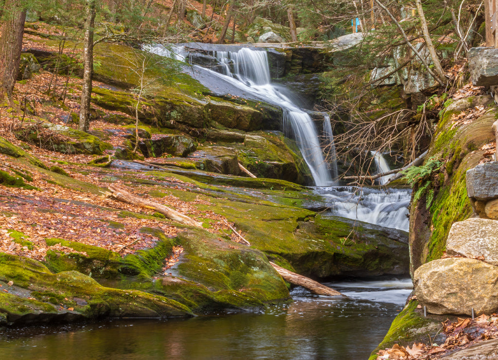 Enders Falls surrounded by mossy rocks, Connecticut