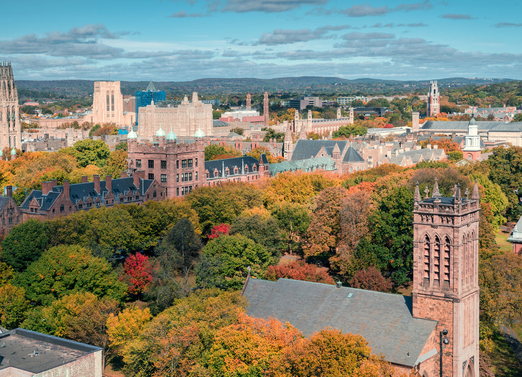 City of New Haven in the fall from birds eye perspective, Connecticut