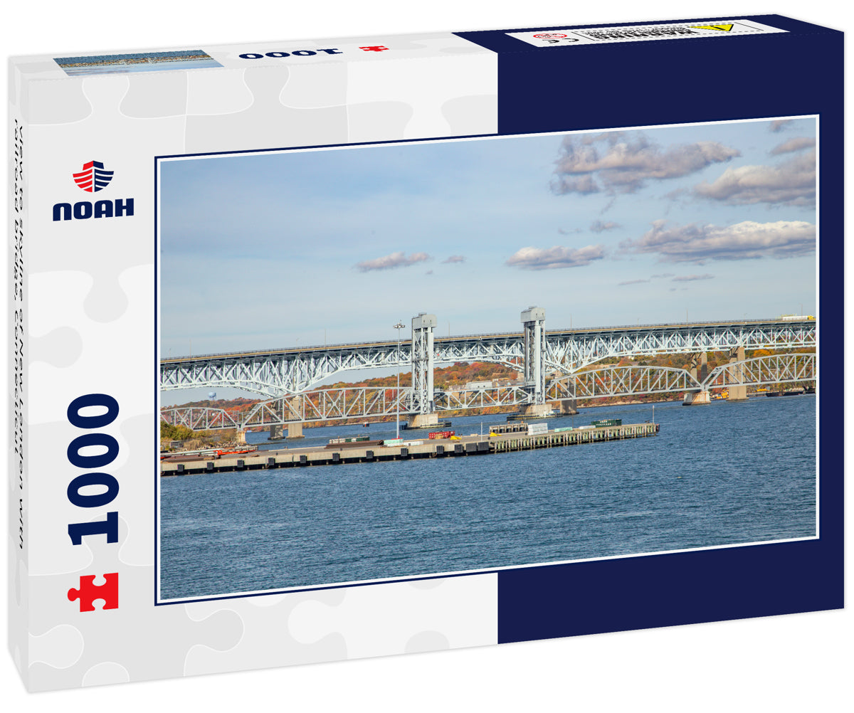 view to skyline of New London with railroad bridge, Connecticut